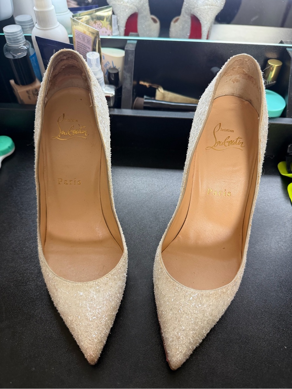 Christian Louboutin - Pigalle Follies 100 Glitter Givre Heels 36 1/2